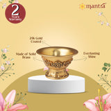 MANTRA MUKTI Chandhan Cup with Embossed Design | Solid Brass Bowl For Pooja (24K Gold Coated With 1-Year Warranty For Plating) | Brass Katori For Puja | Pasupu Kumkum Bowl (2” Height)