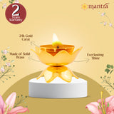 MANTRA MUKTI Lotus Kamal Oil Lamp for Home | Pure Brass Made Lotus kamal Diya (Micro Gold Finish), Lotus kamal deepam for Home Decoration, Pooja Room, Gifting (2.4” Height)