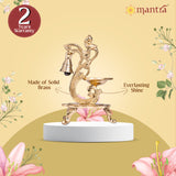 MANTRA Mukti Pooja Bell and Oil Lamp with Stand & Parrot Design| Pure Brass Made Pooja Samagri (Polished Lacquer Finish) for Pooja Room, Gifting (8.4” Height)