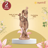 MANTRA DIVIT Lord Krishna Idol For Home | Pure Brass Made Krishna Statue (Dual Tone – Brass & Copper Finish), God Krishna Murti For Home Decoration, Office Desks, Pooja Room, Gifting (10” Height)