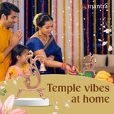 MANTRA Mukti Pooja Bell and Oil Lamp with Stand & Parrot Design| Pure Brass Made Pooja Samagri (Dual Tone – Brass & Copper Finish) for Pooja Room, Gifting (8.4” Height)