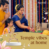 MANTRA Mukti Pooja Bell and Oil Lamp with Stand & Parrot Design| Pure Brass Made Pooja Samagri (Polished Lacquer Finish) for Pooja Room, Gifting (8.4” Height)