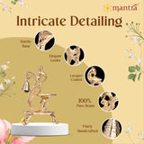 MANTRA Mukti Pooja Bell and Oil Lamp with Stand & Parrot Design| Pure Brass Made Pooja Samagri (Polished Lacquer Finish) for Pooja Room, Gifting (8.4” Height)