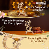 MANTRA Mukti Pooja Bell and Oil Lamp with Stand & Parrot Design| Pure Brass Made Pooja Samagri (Polished Lacquer Finish) for Pooja Room, Gifting (8.4” Height)