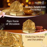 MANTRA MUKTI Aishwarya Gajalakshmi Vilakku for Pooja | Brass Made Akhand Diya for Puja (Gold Plated with 1-Year Plating Warranty) | Oil Lamp for Akhand Jyoti/Deepam (3.2” Height)