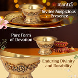 MANTRA MUKTI Chandhan Cup with Embossed Design | Solid Brass Bowl For Pooja (24K Gold Coated With 1-Year Warranty For Plating) | Brass Katori For Puja | Pasupu Kumkum Bowl (2” Height)
