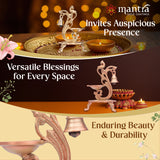 MANTRA Mukti Pooja Bell and Oil Lamp with Stand & Parrot Design| Pure Brass Made Pooja Samagri (Dual Tone – Brass & Copper Finish) for Pooja Room, Gifting (8.4” Height)