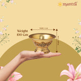 MANTRA MUKTI Chandhan Cup with Embossed Design | Solid Brass Bowl For Pooja (24K Gold Coated With 1-Year Warranty For Plating) | Brass Katori For Puja | Pasupu Kumkum Bowl (2” Height)