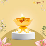 MANTRA MUKTI Lotus Kamal Oil Lamp for Home | Pure Brass Made Lotus kamal Diya (Micro Gold Finish), Lotus kamal deepam for Home Decoration, Pooja Room, Gifting (2.4” Height)