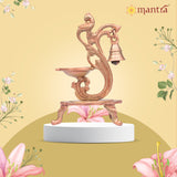 MANTRA Mukti Pooja Bell and Oil Lamp with Stand & Parrot Design| Pure Brass Made Pooja Samagri (Dual Tone – Brass & Copper Finish) for Pooja Room, Gifting (8.4” Height)