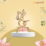 MANTRA Mukti Pooja Bell and Oil Lamp with Stand & Parrot Design| Pure Brass Made Pooja Samagri (Polished Lacquer Finish) for Pooja Room, Gifting (8.4” Height)