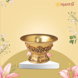 MANTRA MUKTI Chandhan Cup with Embossed Design | Solid Brass Bowl For Pooja (24K Gold Coated With 1-Year Warranty For Plating) | Brass Katori For Puja | Pasupu Kumkum Bowl (2” Height)