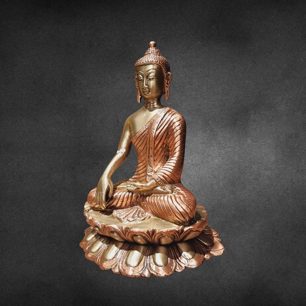 Buddha With Lotus Base (BC,7.6") - mantra gold coatings 
