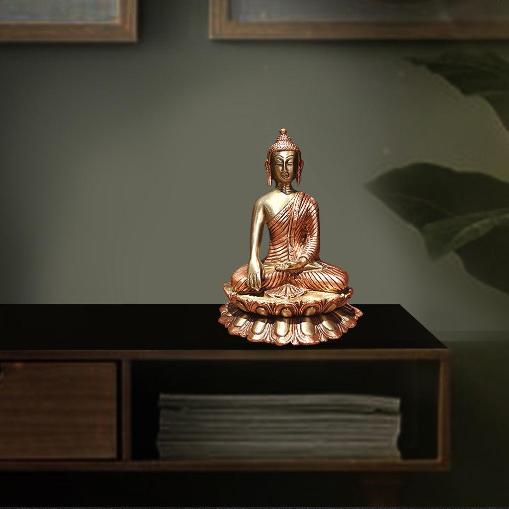 Buddha With Lotus Base (BC,7.6") - mantra gold coatings 