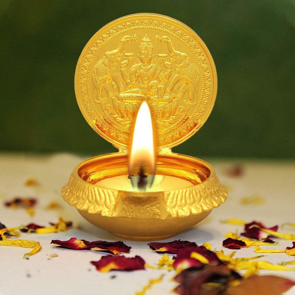 Gajalakshmi Lamp 3.6" - mantra gold coatings 