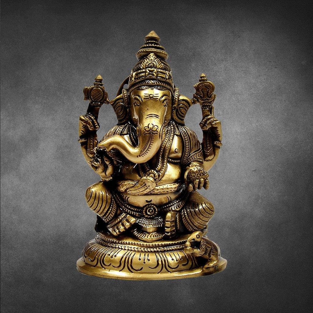 Ganesha With Base  5.2" - mantra gold coatings