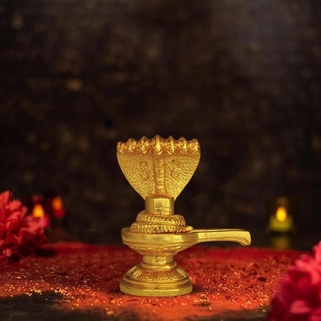 Sivalingam With Snake 3.2" - mantra gold coatings