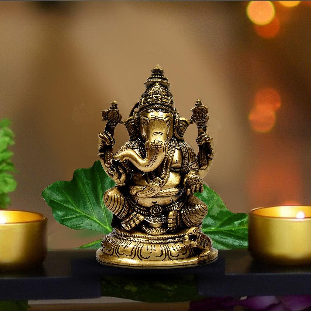 Ganesha With Base  5.2" - mantra gold coatings