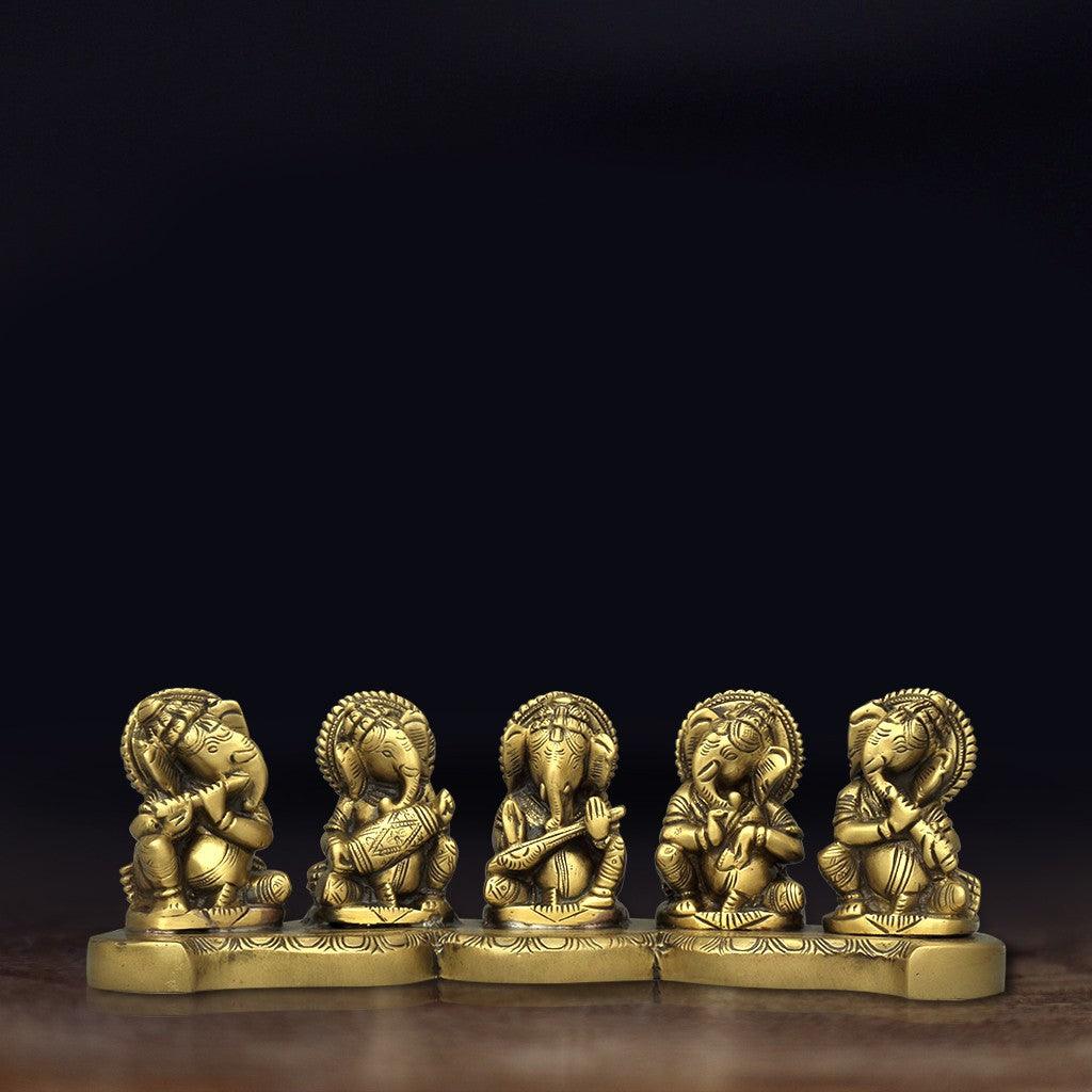 Musical Ganesha 3.6" - mantra gold coatings 