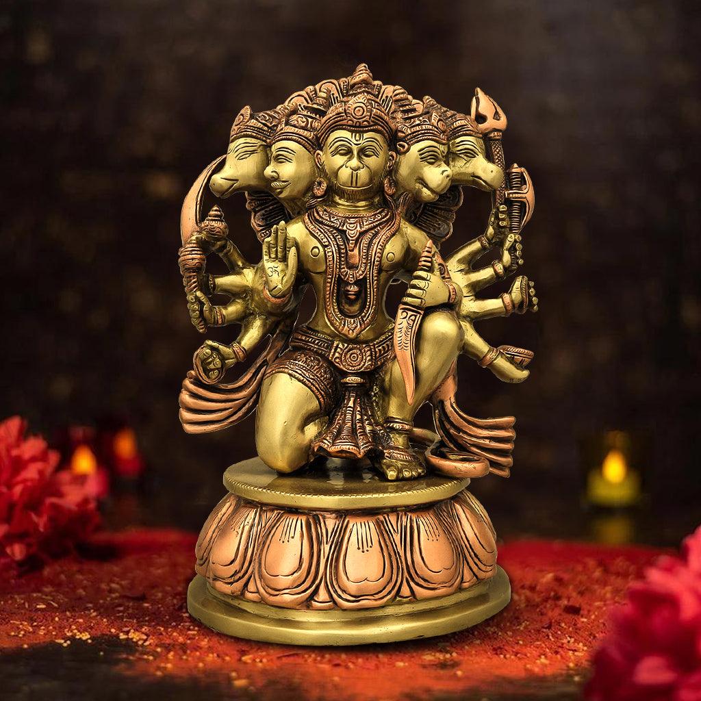 Panchamuga Hanuman 12" - mantra gold coatings