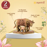 MANTRA DIVIT Pure Brass Made Gomatha Idol | Cow With Calf Vastu Statue (3.2” Height)