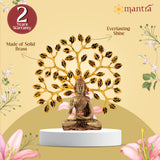 MANTRA DIVIT Buddha With Tree Idol For Home | Pure Brass Made Buddha Statue, Buddha idol For Home Decoration, Office Desks, Gifting (6” Height)