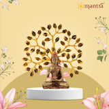 MANTRA DIVIT Buddha With Tree Idol For Home | Pure Brass Made Buddha Statue, Buddha idol For Home Decoration, Office Desks, Gifting (6” Height)