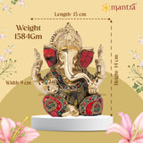 MANTRA DIVIT Appu Ganesh Idol with Gem Stone Designs For Home | Pure Brass Made Ganesh Ji Murti (Polished Lacquer Finish), idol For Home Decoration, Office Desks, Pooja Room, Gifting (5.5” Height)