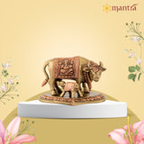 MANTRA DIVIT Pure Brass Made Gomatha Idol | Cow With Calf Vastu Statue (3.2” Height)