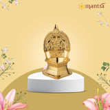 MANTRA MUKTI Kamakshi Amman Vilakku for Pooja | Brass Made Akhand Diya for Puja (Gold Plated with 1-Year Plating Warranty) | Oil Lamp for Akhand Jyoti/Deepam (4.8” Height)