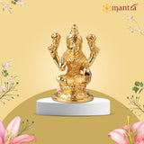 MANTRA DIVIT Laksmi Devi Idol | Pure Brass Made Lord Laxmi Murti (24K Gold Plated), Mahalakshmi God Idol for Home Decoration, Car Dashboard, Office Desks, Pooja Room, Gifting (Gold Plated 3.2")