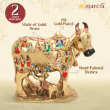 MANTRA DIVIT Andhra Gomatha Cow With Calf Vastu Statue (24k Gold Plated Special Finish) | Pure brass Made Gomatha Idol, Gomatha Statue For Home Decoration, Pooja Room, Gifting (11.6” Height)