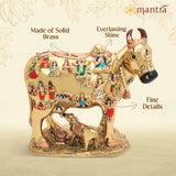 MANTRA DIVIT Gomatha Cow With Calf Vastu Statue | Pure brass Made Gomatha Idol, Gomatha Statue For Home Decoration, Pooja Room, Gifting (8” Height)