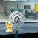 MANTRA Lord Ganesha Car Hanging | Pure Brass & Silver-Coated Ornament for Rear View Mirror | Spiritual Car Décor & New Car Puja Accessory (2.5”)