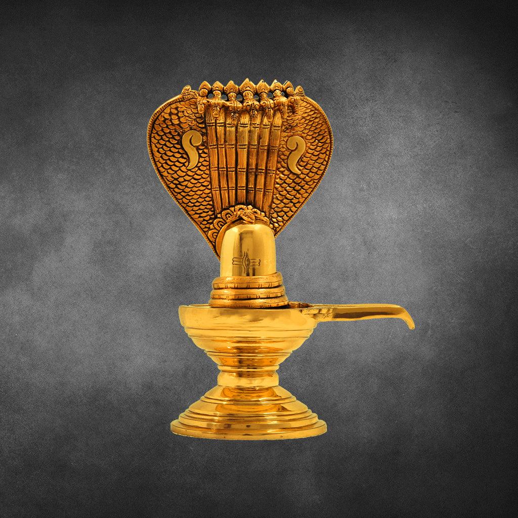 Sivalingam With Snake 9.2" - mantra gold coatings 