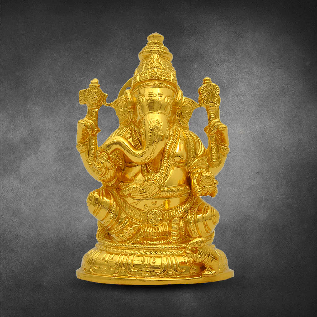 Ganesha With Base 5.2" - mantra gold coatings 