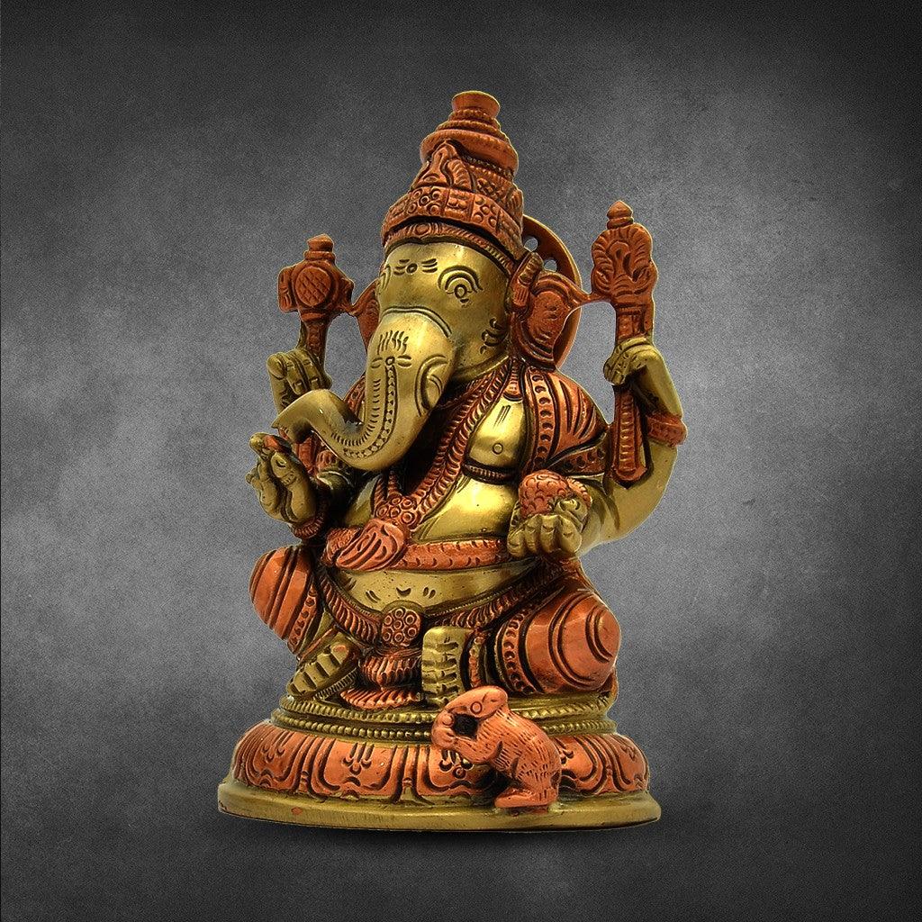Ganesha With Base 5.2" - mantra gold coatings 
