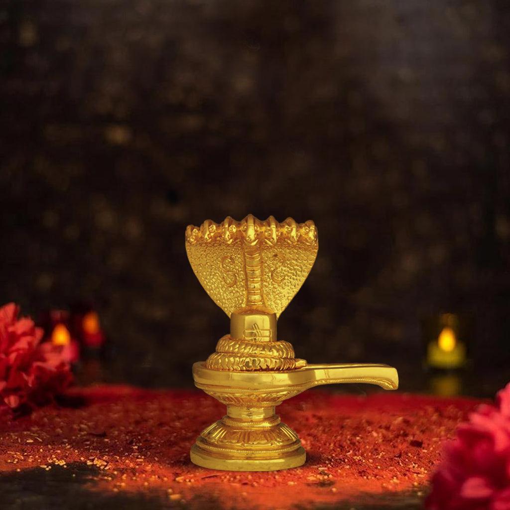 Sivalingam With Snake 3.2" - mantra gold coatings 