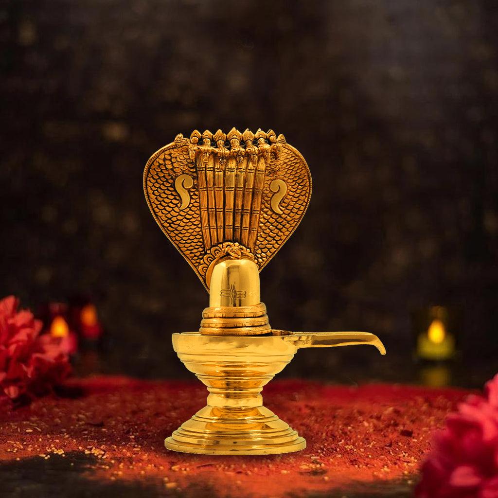 Sivalingam With Snake 9.2" - mantra gold coatings 