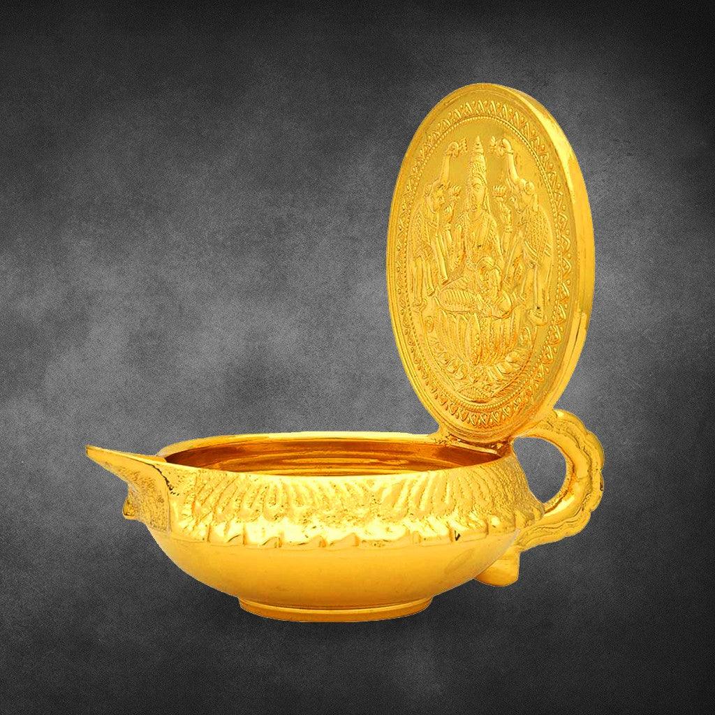 Gajalakshmi Lamp 3.6" - mantra gold coatings 