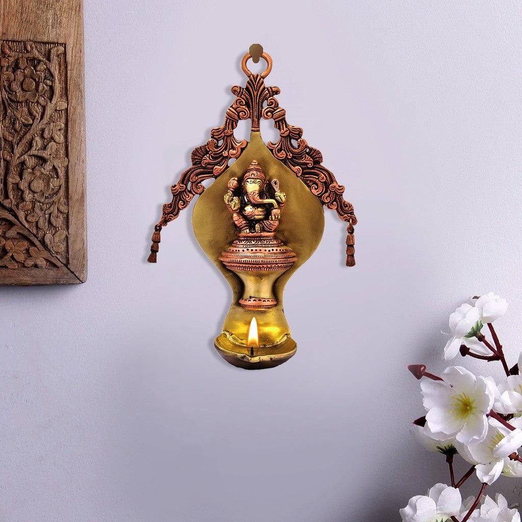 Ganesha Wall Hanging Agal 10.8" - mantra gold coatings 