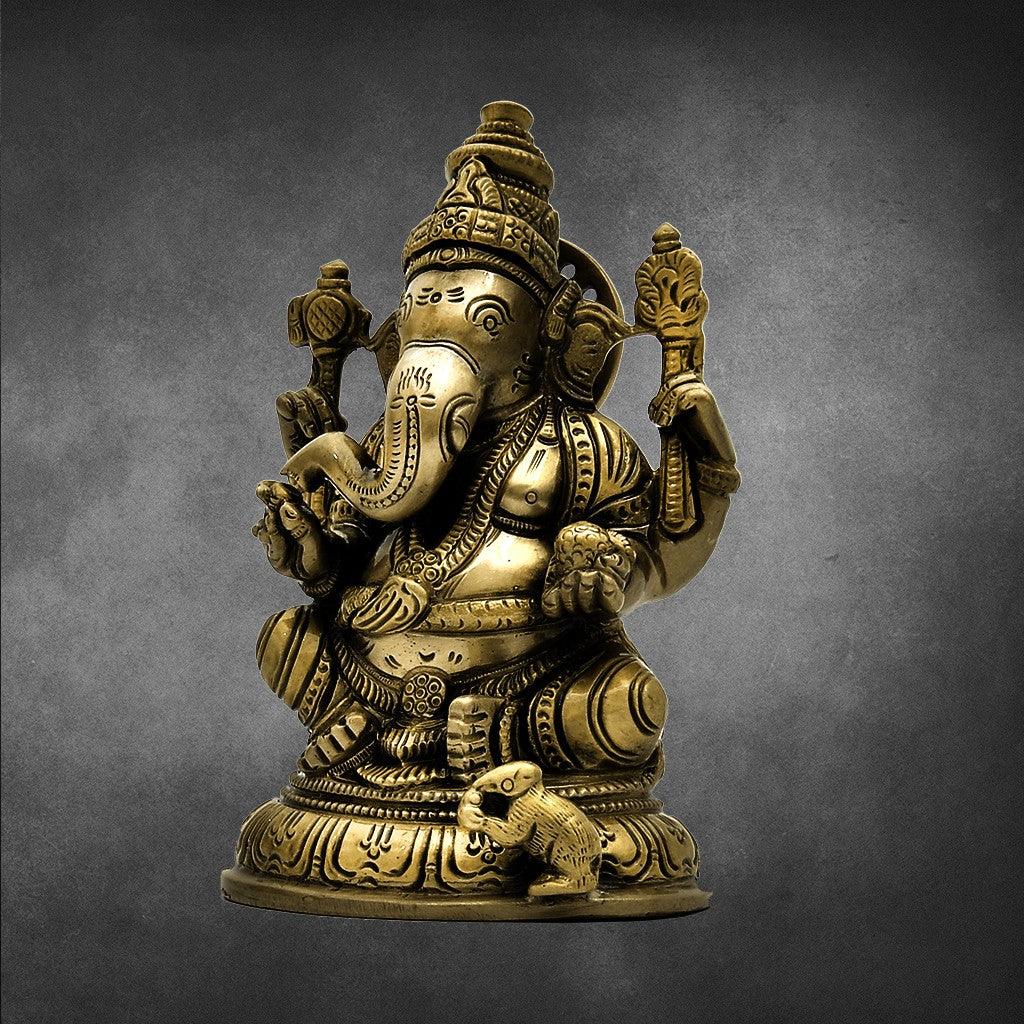 Ganesha With Base  5.2" - mantra gold coatings 