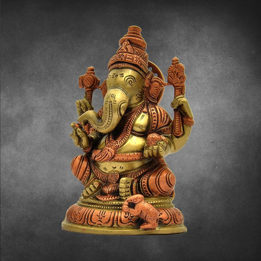 Ganesha With Base 5.2" - mantra gold coatings 