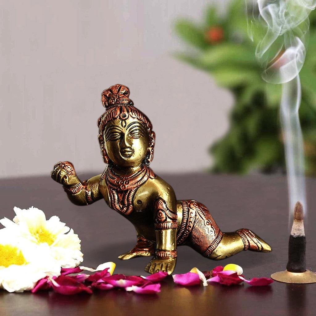 Crawling Krishna  3.6" - mantra gold coatings 