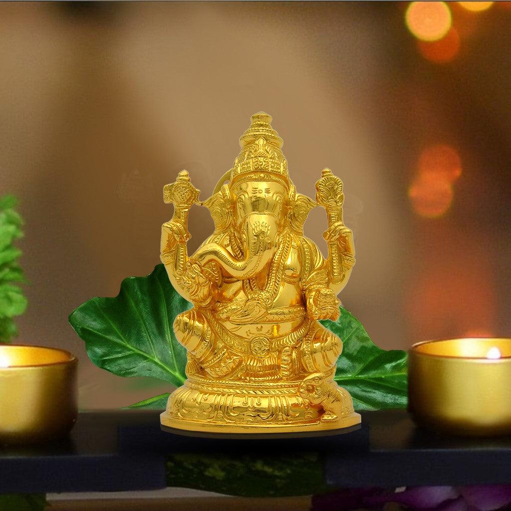 Ganesha With Base 5.2" - mantra gold coatings 