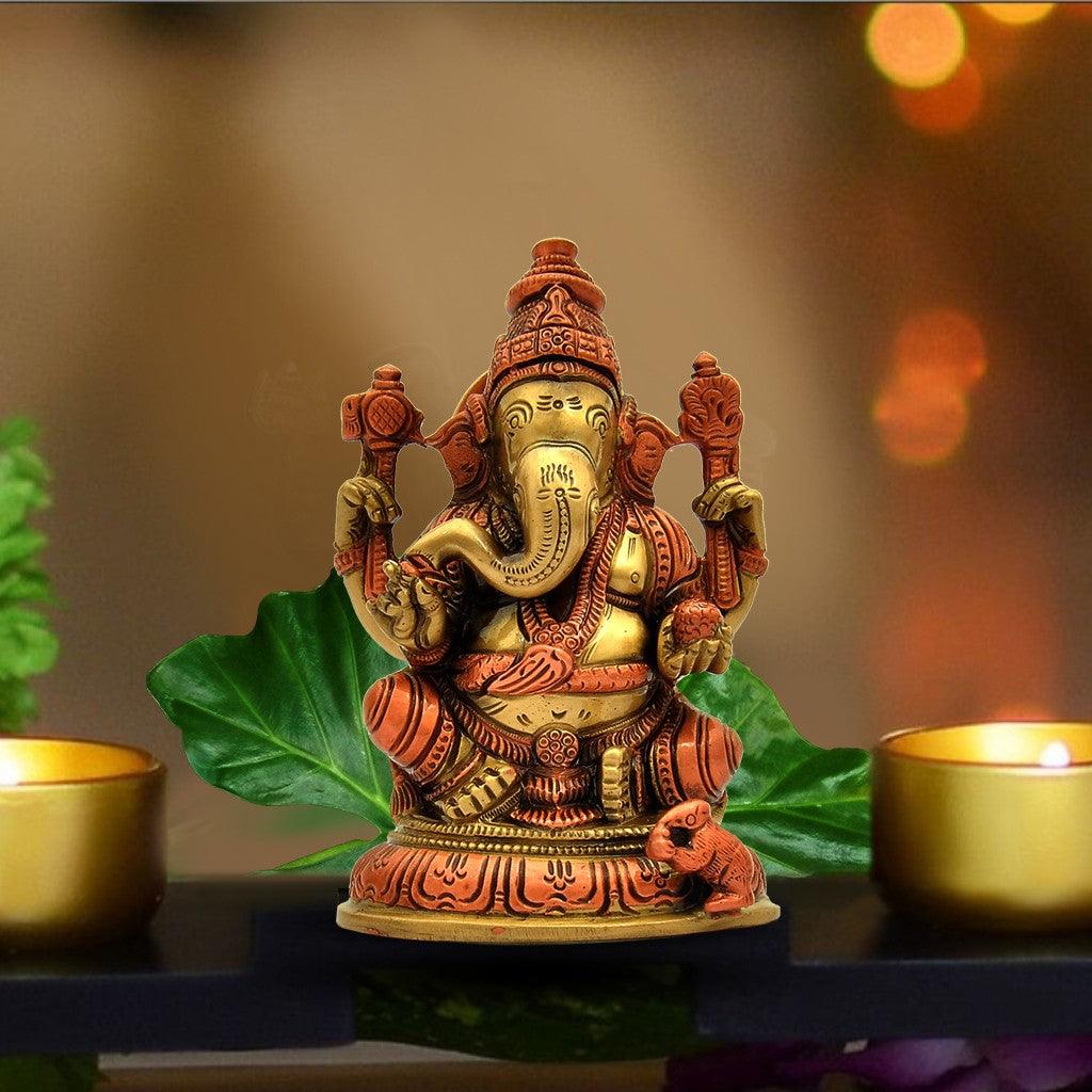 Ganesha With Base 5.2" - mantra gold coatings 